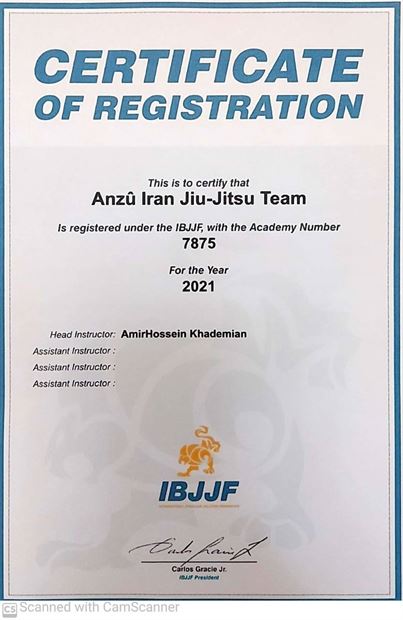 ثبت آکادمی Anzû Iran Jiu-Jitsu Team در IBJJF — کد ۷۸۷۵